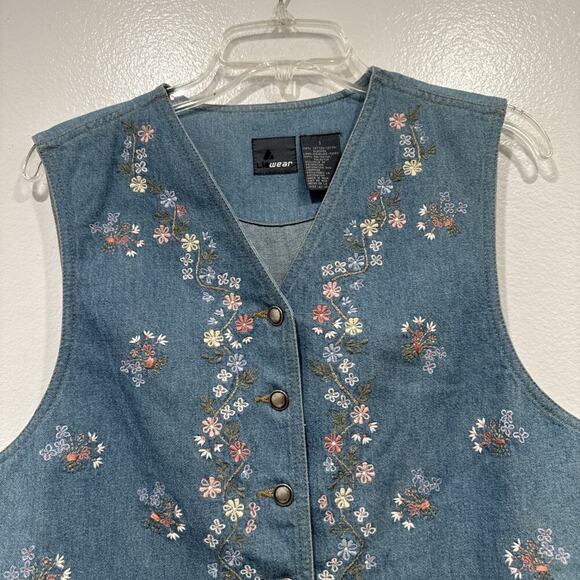 Vintage Liz Wear Embroidered Floral Denim Vest Women’s Size Small Western Boho - Picture 3 of 7